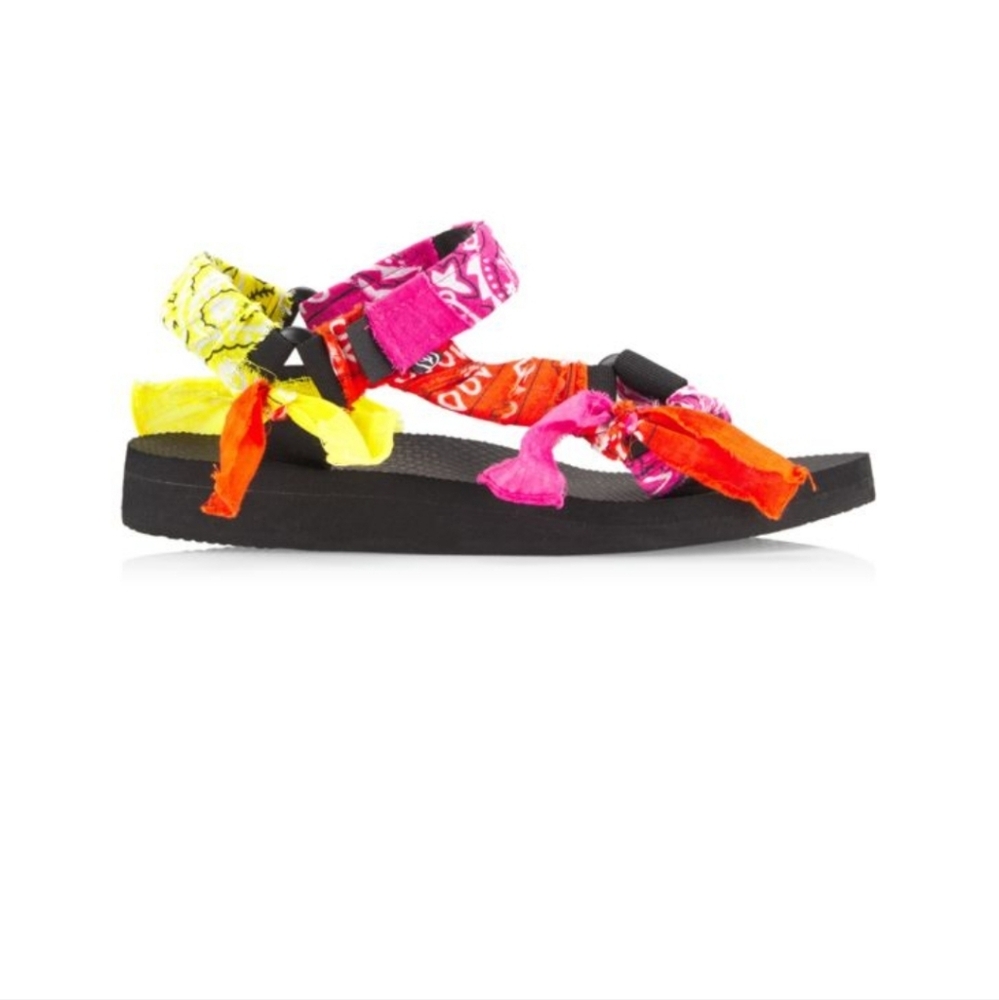 Arizona Love Neon Bandana Strap Sandals in Pink, Orange, Yellow, Black